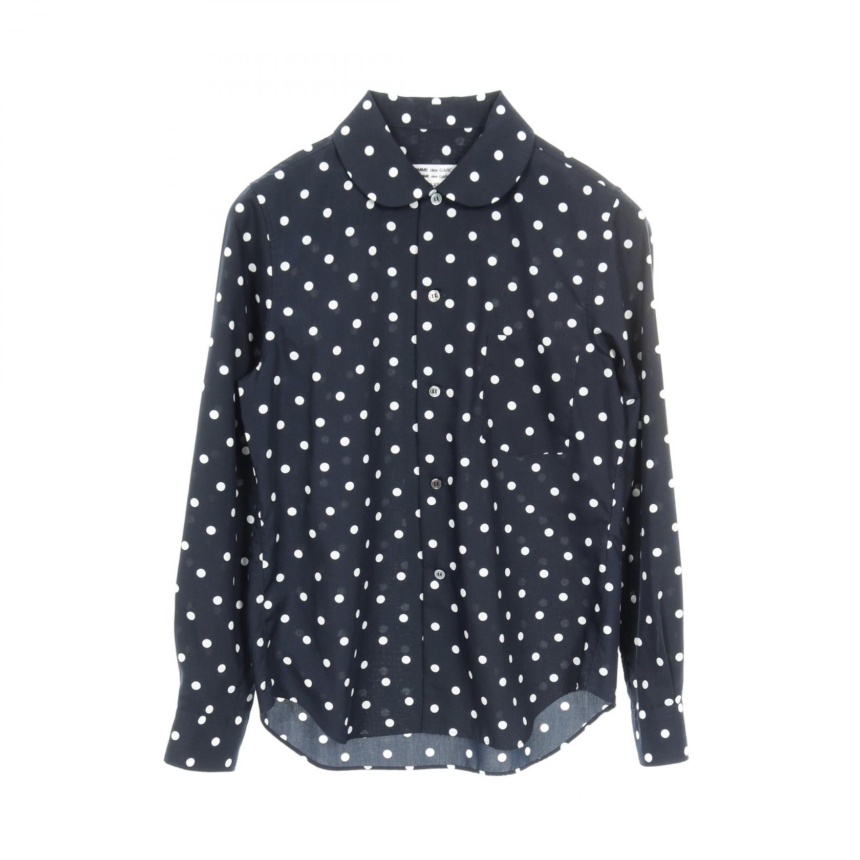 シャツ 長袖 ドット 丸襟 ネイビー コムデギャルソンコムデギャルソン
