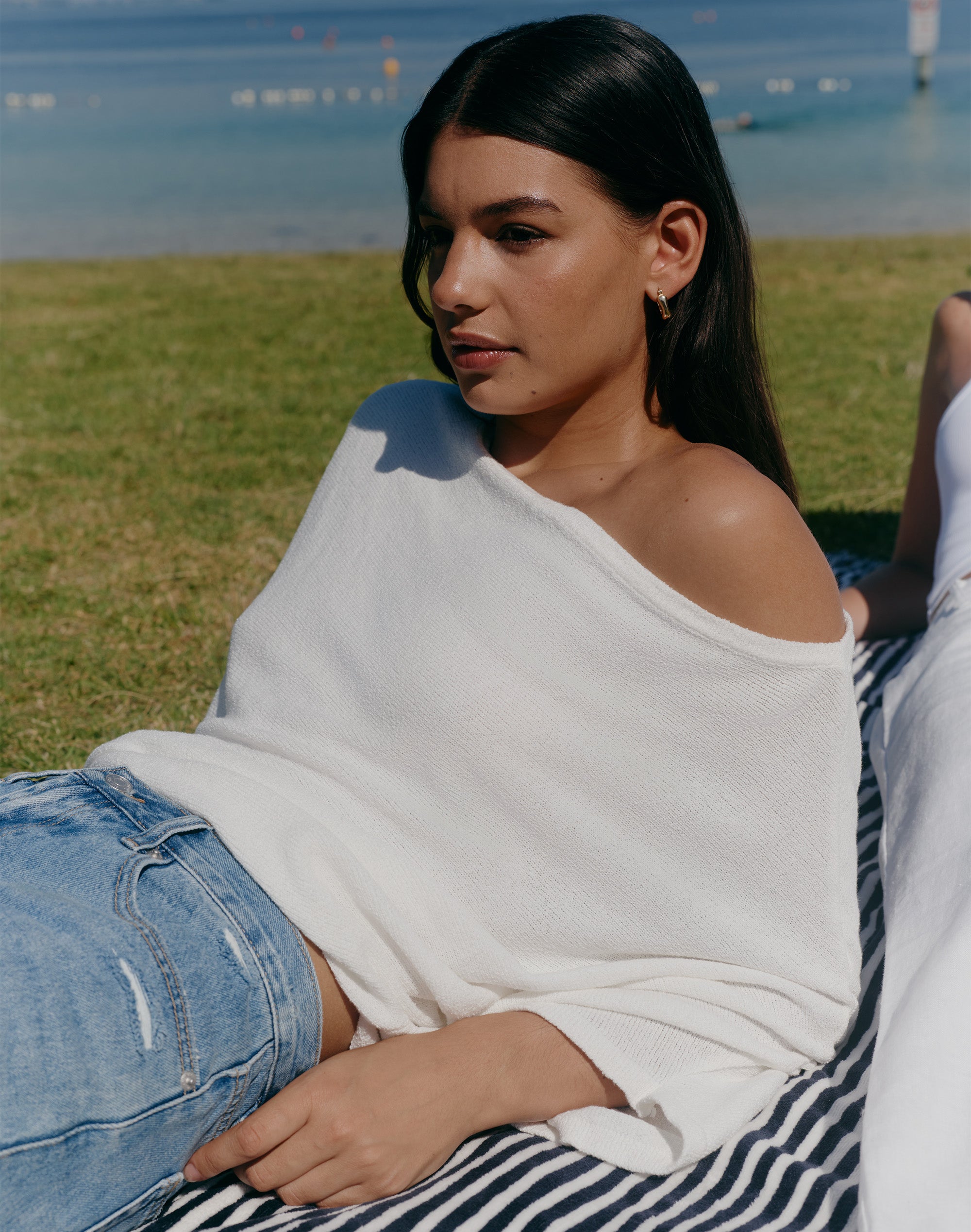 Off Shoulder Oversized Knit Top in Milk | Glassons US