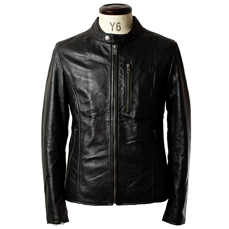 LIUGOO ZERO WASTE 本革 シングルライダースジャケット メンズ