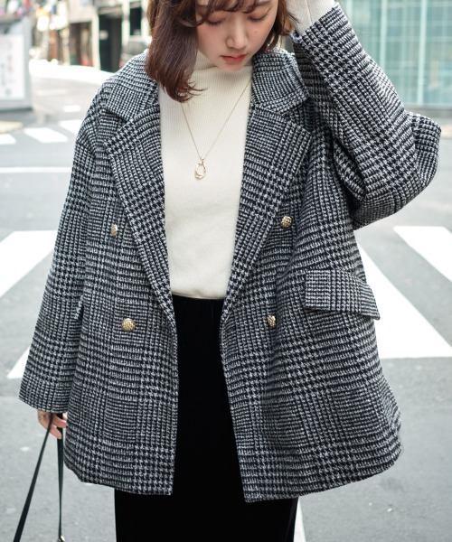 ジャケット テーラードジャケット グレンチェック ダブルジャケット