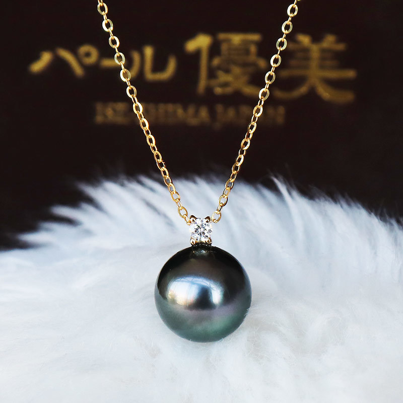 K18 黒蝶真珠 一粒 DIA ネックレス ダイア Tahitian pearl necklace D0