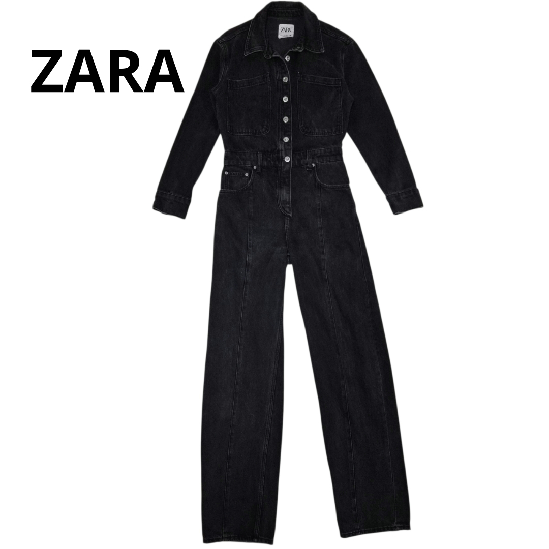 ZARA - ZARA ブラックデニムオールインワン ジャンプスーツ つなぎ Мの