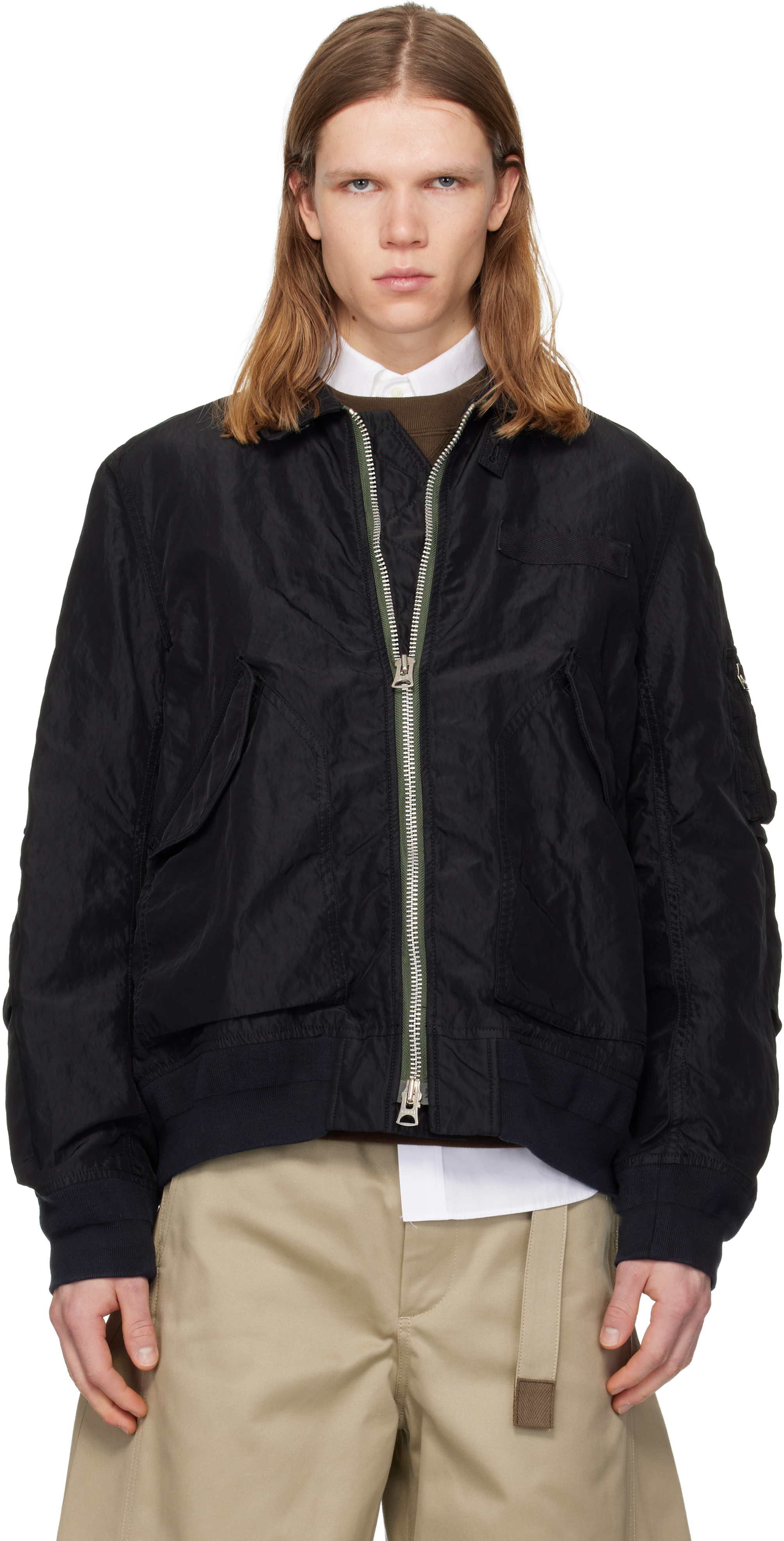 sacai: ブラック Treated Nylon Twill ブルゾン ボンバージャケット
