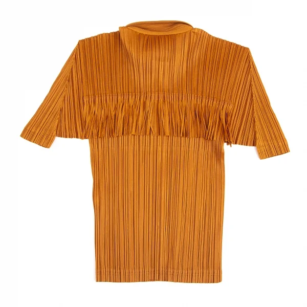 プリーツプリーズPLEATS PLEASE フリンジプリーツ半袖シャツ 茶3 (K