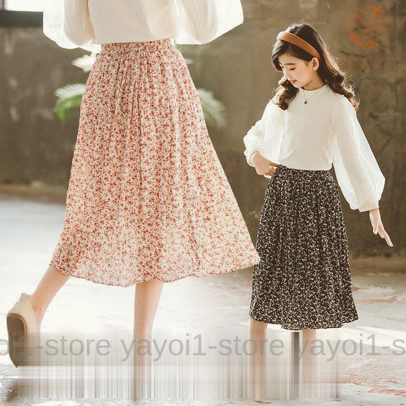 2色 キッズ 子供服 女の子 ロングスカート ウエストゴム 花柄 シフォン