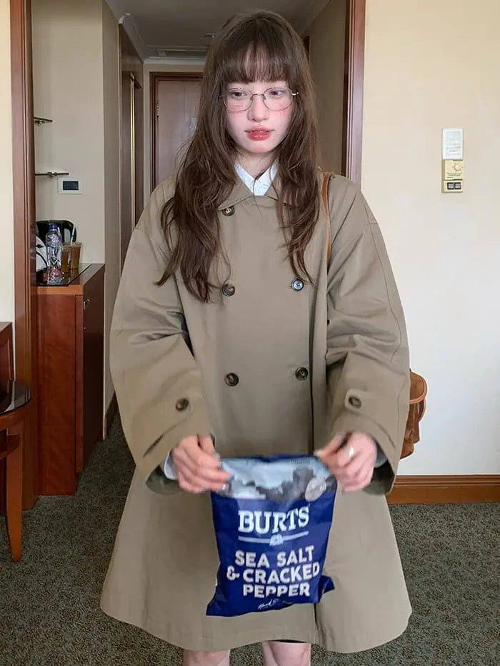 大人可愛い ミドル丈 丸襟 トレンチコート- LUMIYUMI