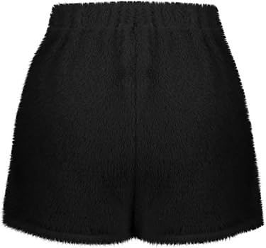 Women's Plush Shorts Drawstring High Waist Soft Fluffy Warm Pajama