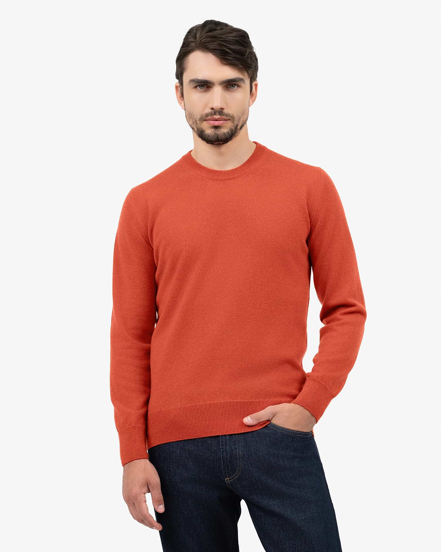 Men's Classic Cashmere Crew Neck Sweater - Brick Red | MaisonCashmere