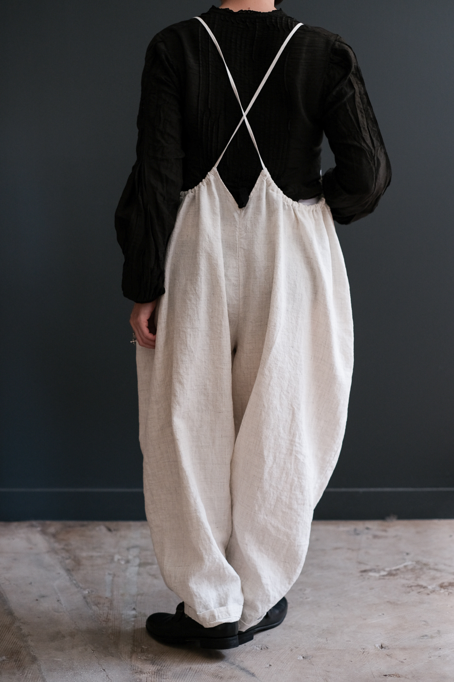 Pintuck salopette (Cotton linen haundstooth pattern) col.off white