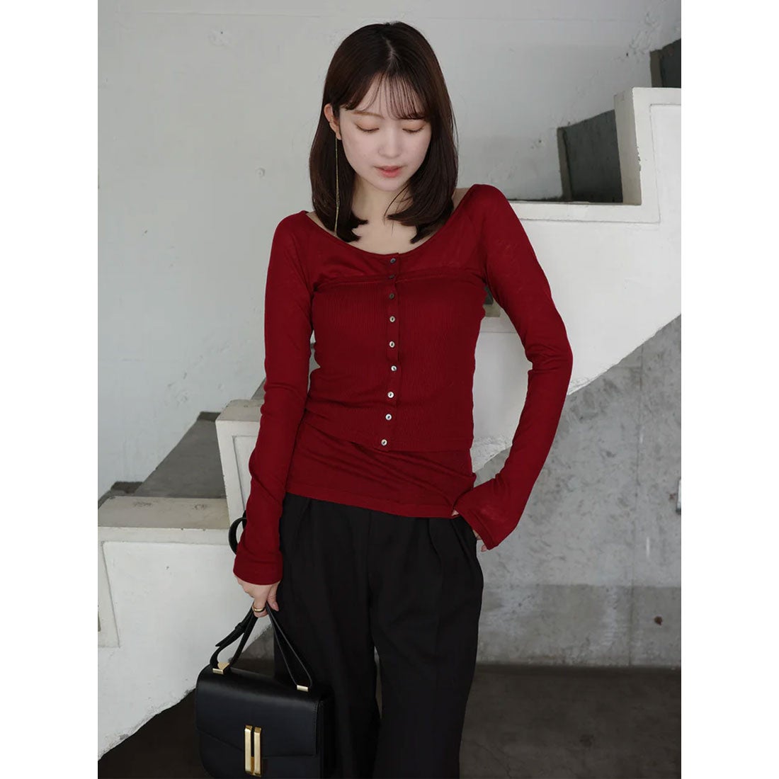 アニュアンス anuans シアーウールレイヤリングトップス （RED