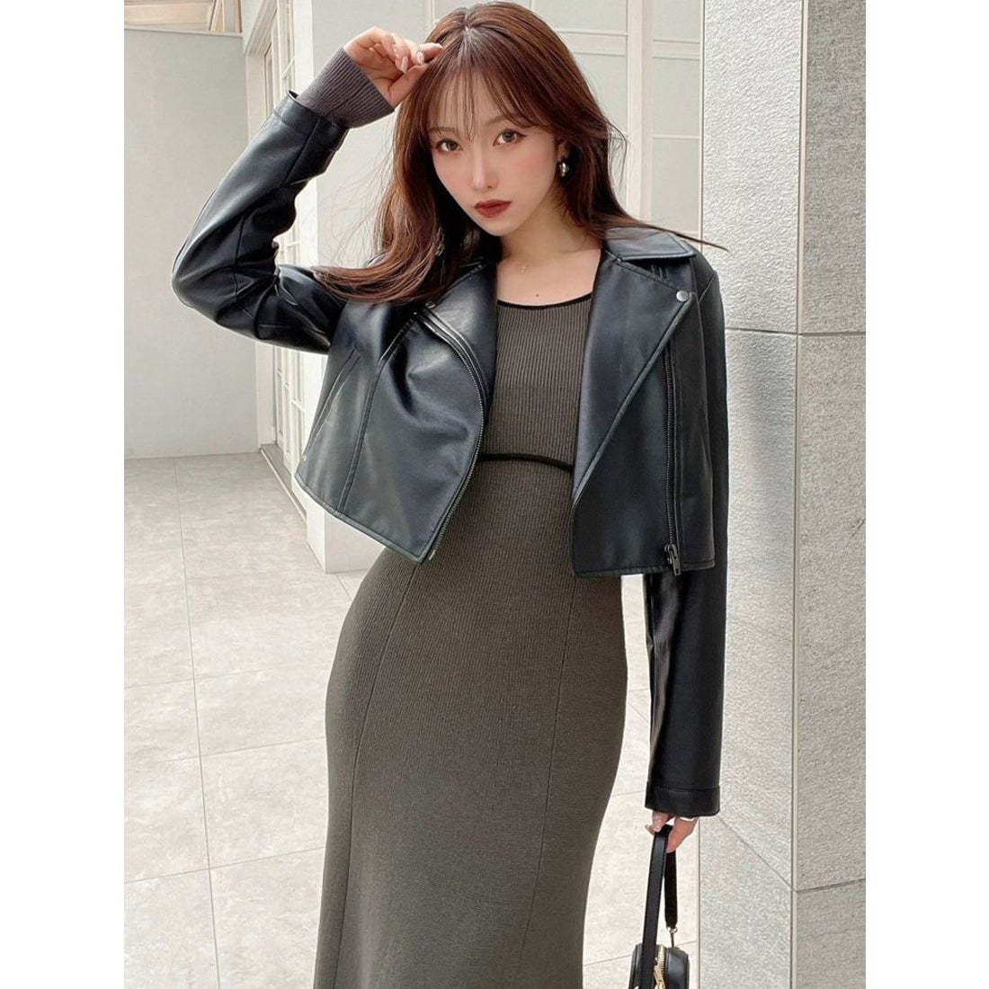 リゼクシー RESEXXY フェイクレザーライダースジャケット （ブラック