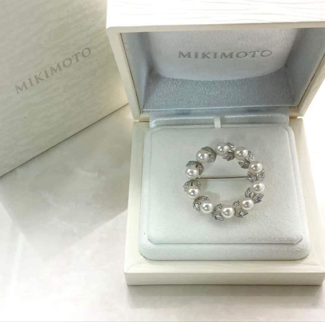 【極美品】ミキモト パール ベビーパール ブローチ リース サークル 現行品 MIKIMOTO（ミキモト） 美品 6mmベビーパール 10粒 月桂樹 サークル