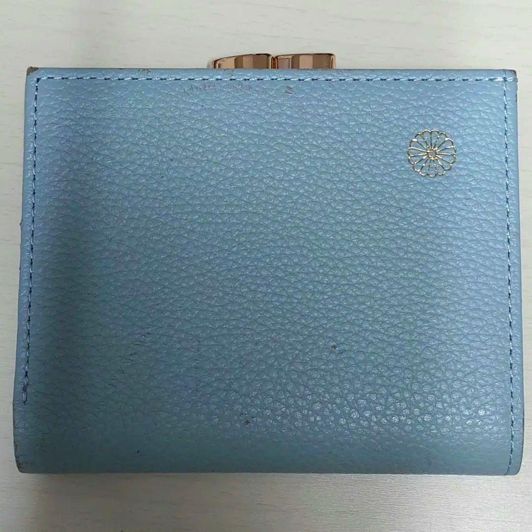 皇居 財布 二つ折り がま口 本革 ライトブルー 水色 青 ブルー 本革