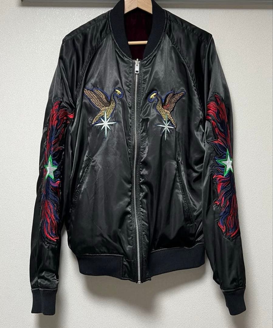 DIESEL ディーゼル　スカジャン　リバーシブル　刺繍　ベロア　XL DIESEL スカジャン M リバーシブル 刺繍 サテン ベロア ブラック