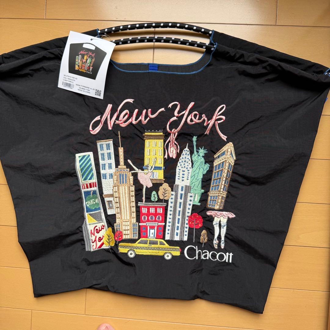 ボール＆チェーンChacott ニューヨーク刺繍エコバッグ Lサイズ ブラック ボールアンドチェーン ニューヨーク ブラック Ball Chain エコバッグ