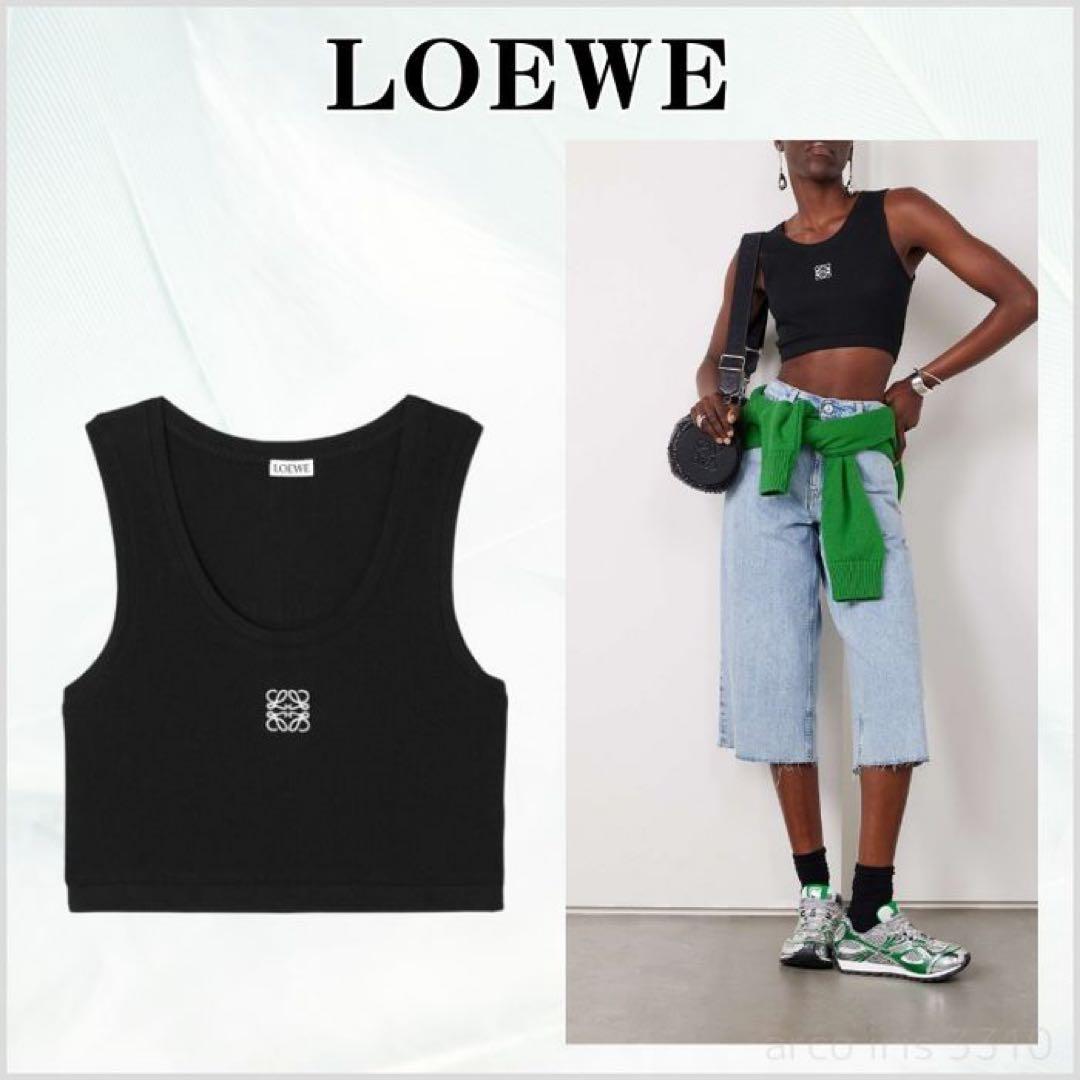 LOEWE ブラック クロップドタンクトップ アナグラム クロップド タンクトップ コットン ブラック ロエベ – RECLO