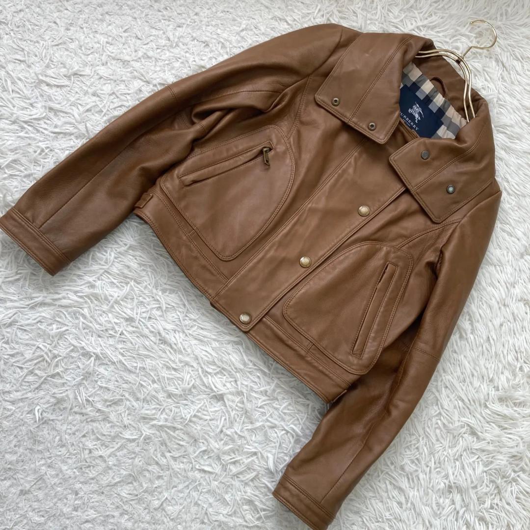 Burberry レザージャケット キャメル 38 ノバチェック バーバリー レザージャケット ノバチェック ライナー 2WAY 茶 S Y2K