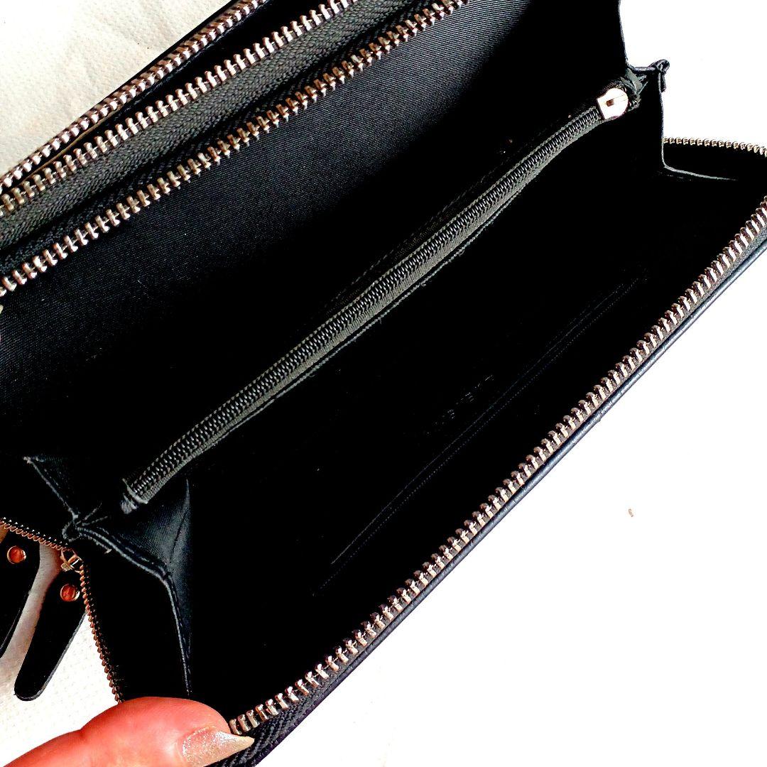 ブラックレザー 長財布 ジッパー式 - メルカリ