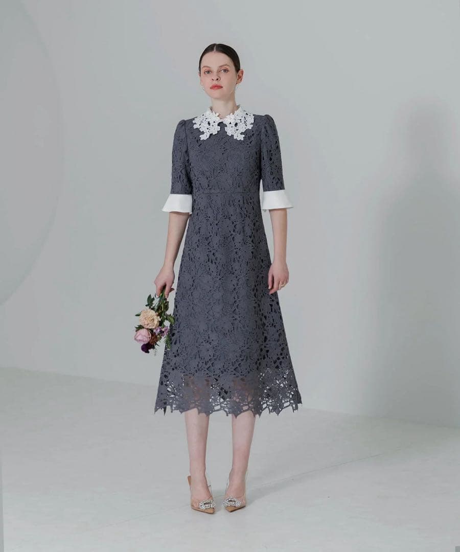 【LEJA】花柄レースカラースパンコール刺繍Aラインフレアドレスワンピース結婚式 セール】【LEJA】花柄レースカラースパンコール刺繍Aラインフレ
