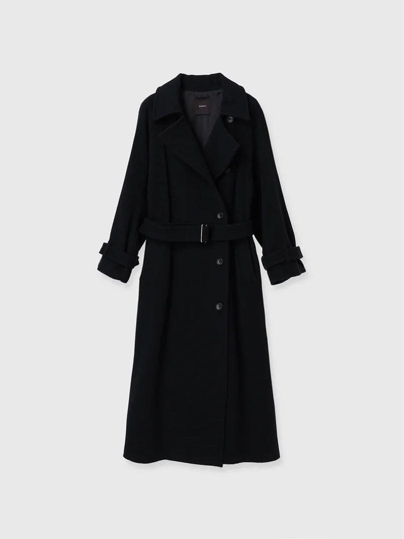 anuans ウールトレンチコート 2025AWサイズM ロングコート ブラック ウールトレンチコート