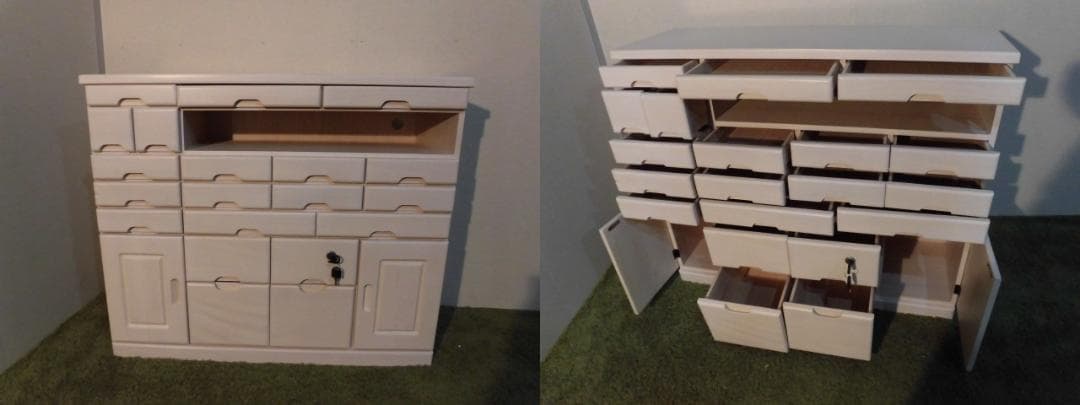 送料無料・新品】天然木【桐】引出いっぱい☆ワイドキャビネット