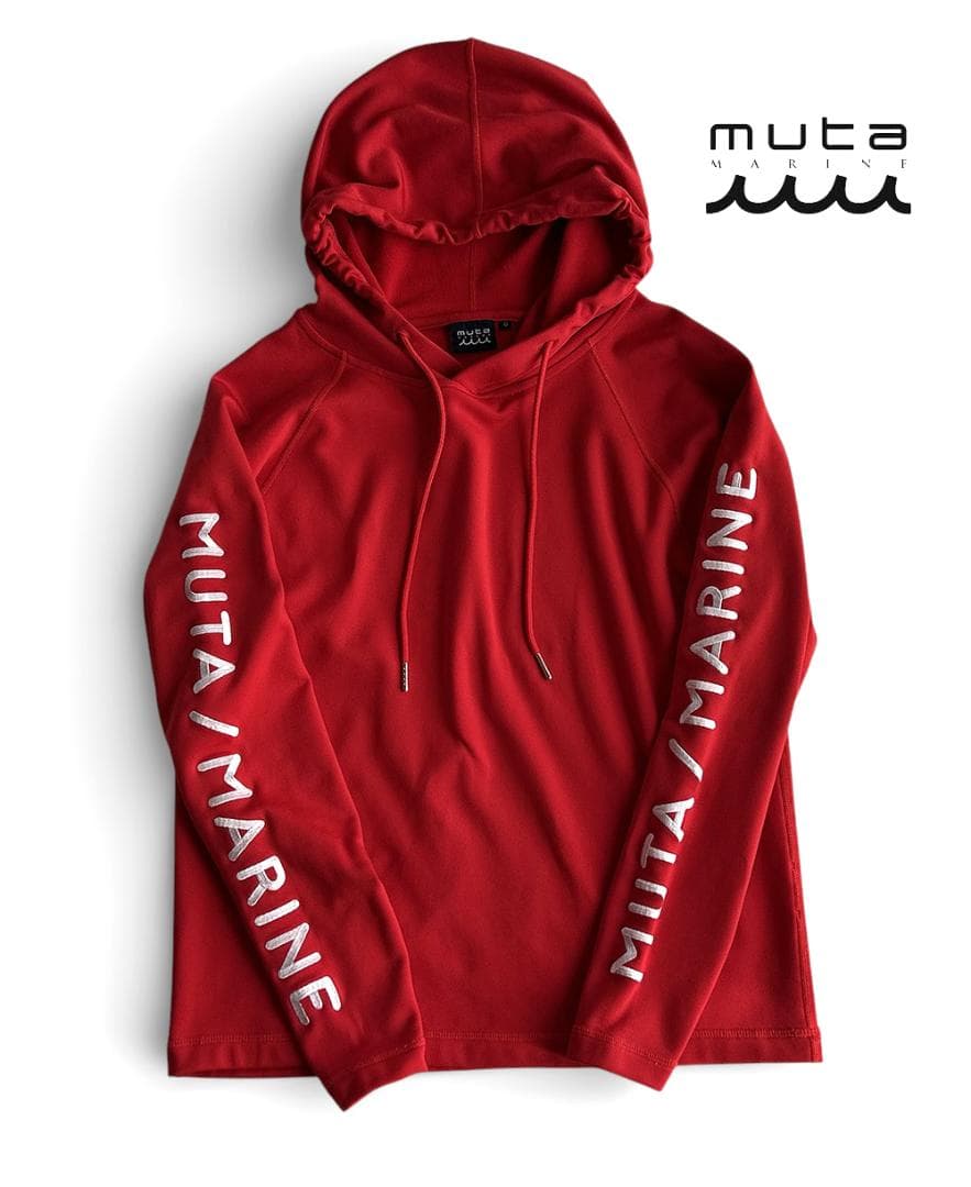 新品同様 mutaムータ ゴルフ 裏起毛 袖ロゴストレッチ プルオーバーパーカー muta MARINE GOLF コラボウエア パーカー(0（レディスフリー） NA