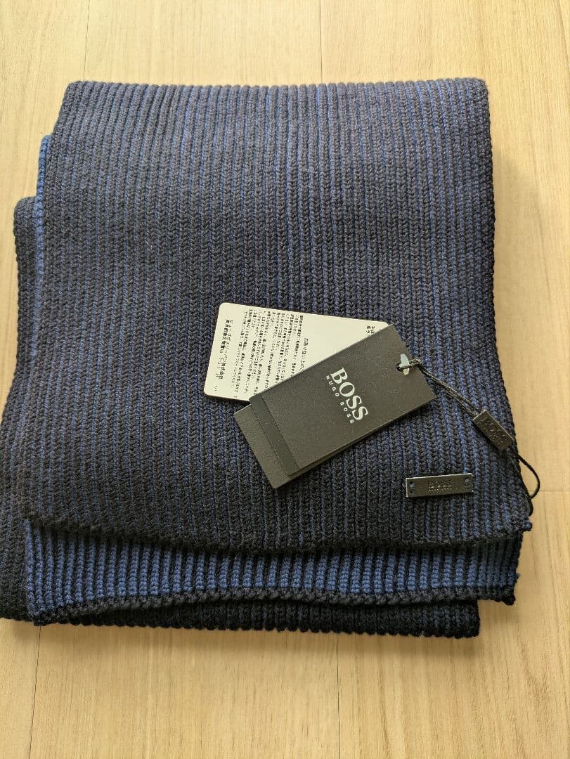【新品未使用】HUGO BOSS ヒューゴボス ウールマフラー ネイビー HUGO BOSS（ヒューゴ・ボス） マフラー ストール メンズ ウール
