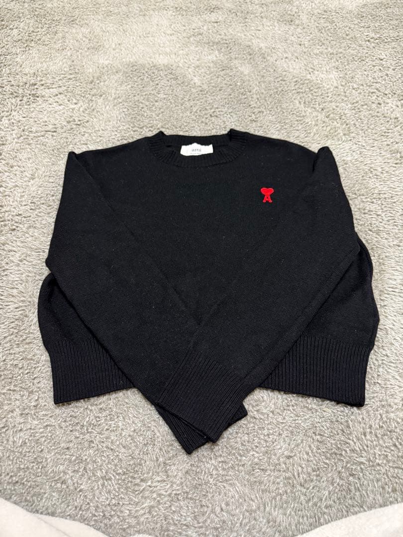 MAmi Paris ブラックウールAMIDE COEUR HEATHER GREY / BLACK Grey Wool Ami De Coeur Crewneck Sweater | AMI