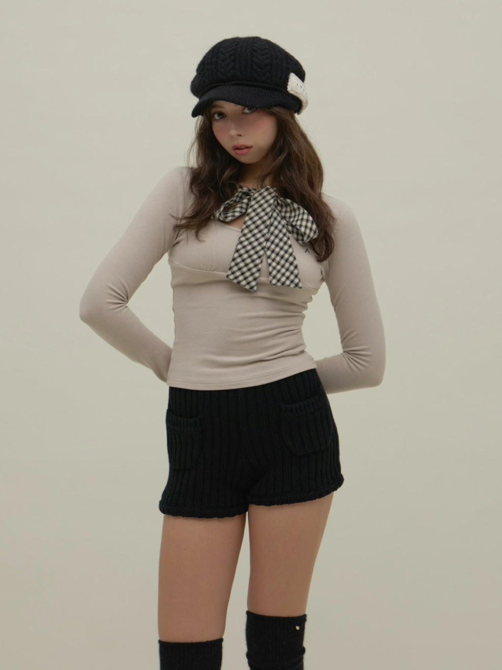ANDMARY】Ami ribbon check tops