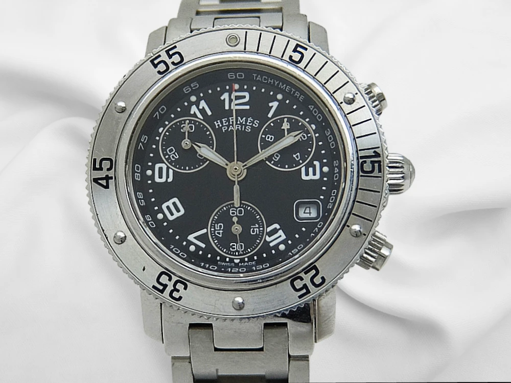 HB-0431| エルメス クリッパー クロノ CL2.310 SS ブラックダイヤル H