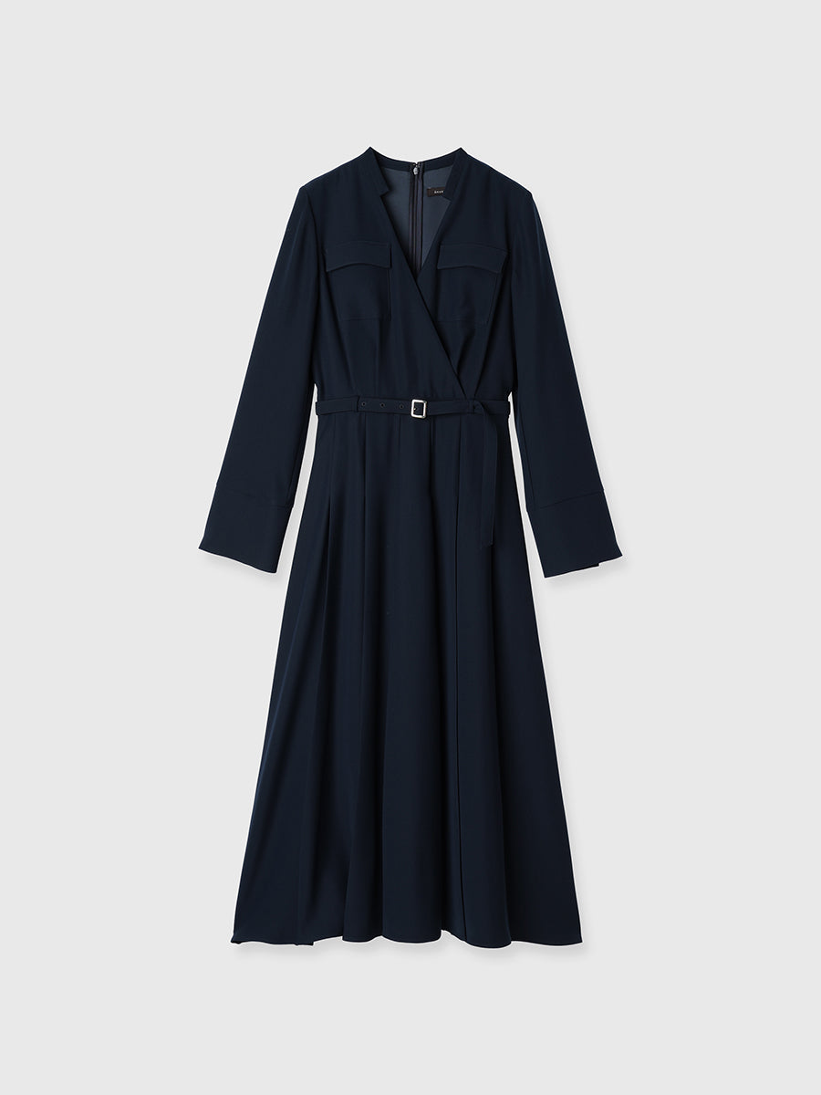 ダブルサテンノーカラータックワンピース