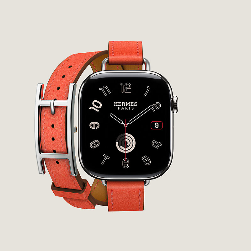 Band Apple Watch Hermès Double Tour 42 mm Hapi Attelage - Orange
