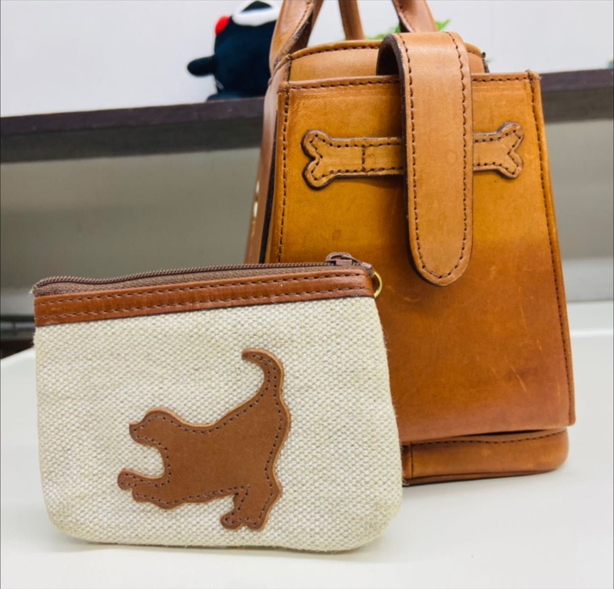 希少 本革 Kitamura トートバッグ ハンドバッグ レザー 犬柄 ワンコ