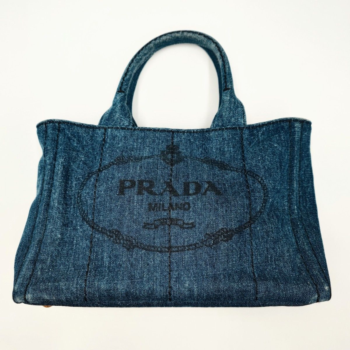 美品 プラダ カナパ S ミニ デニム トートバッグ ギャラ付き PRADA
