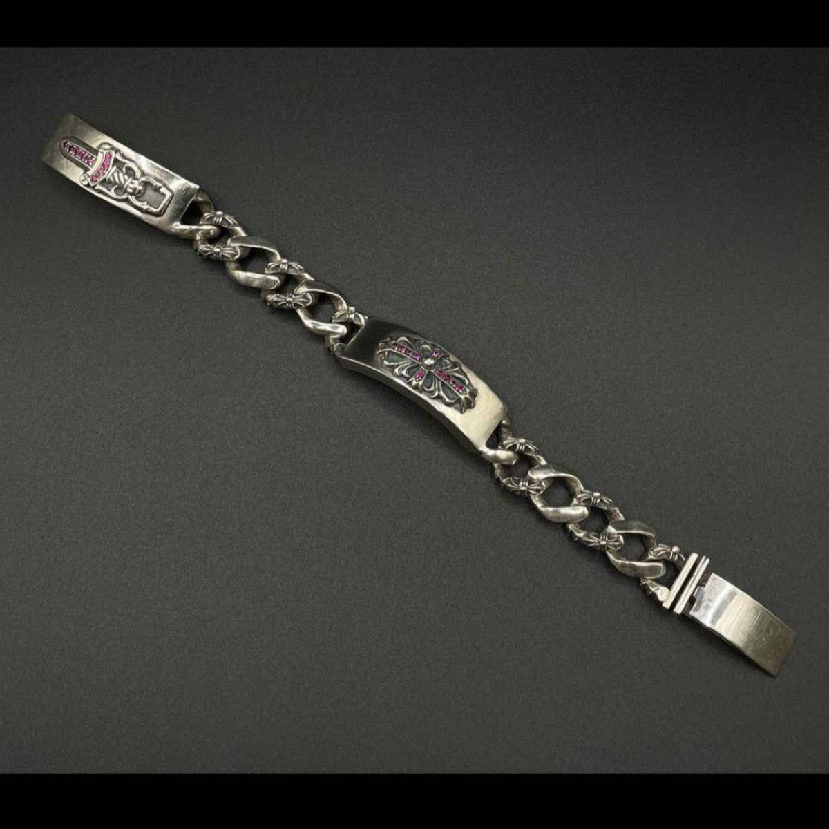 フローラルクロス ダガー IDブレスレット silver 925 色石付き クロム