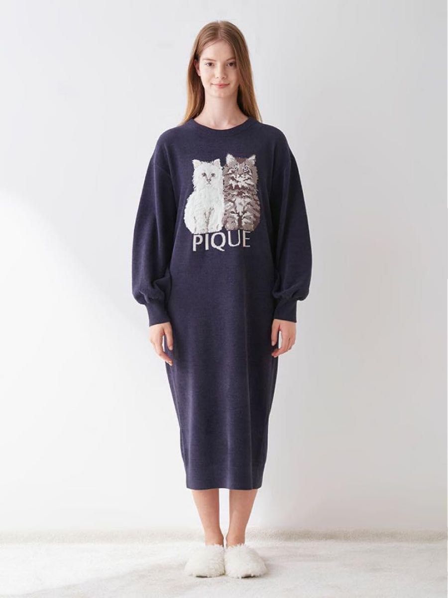 新品未使用 ジェラートピケ ツインキャットジャガードワンピース