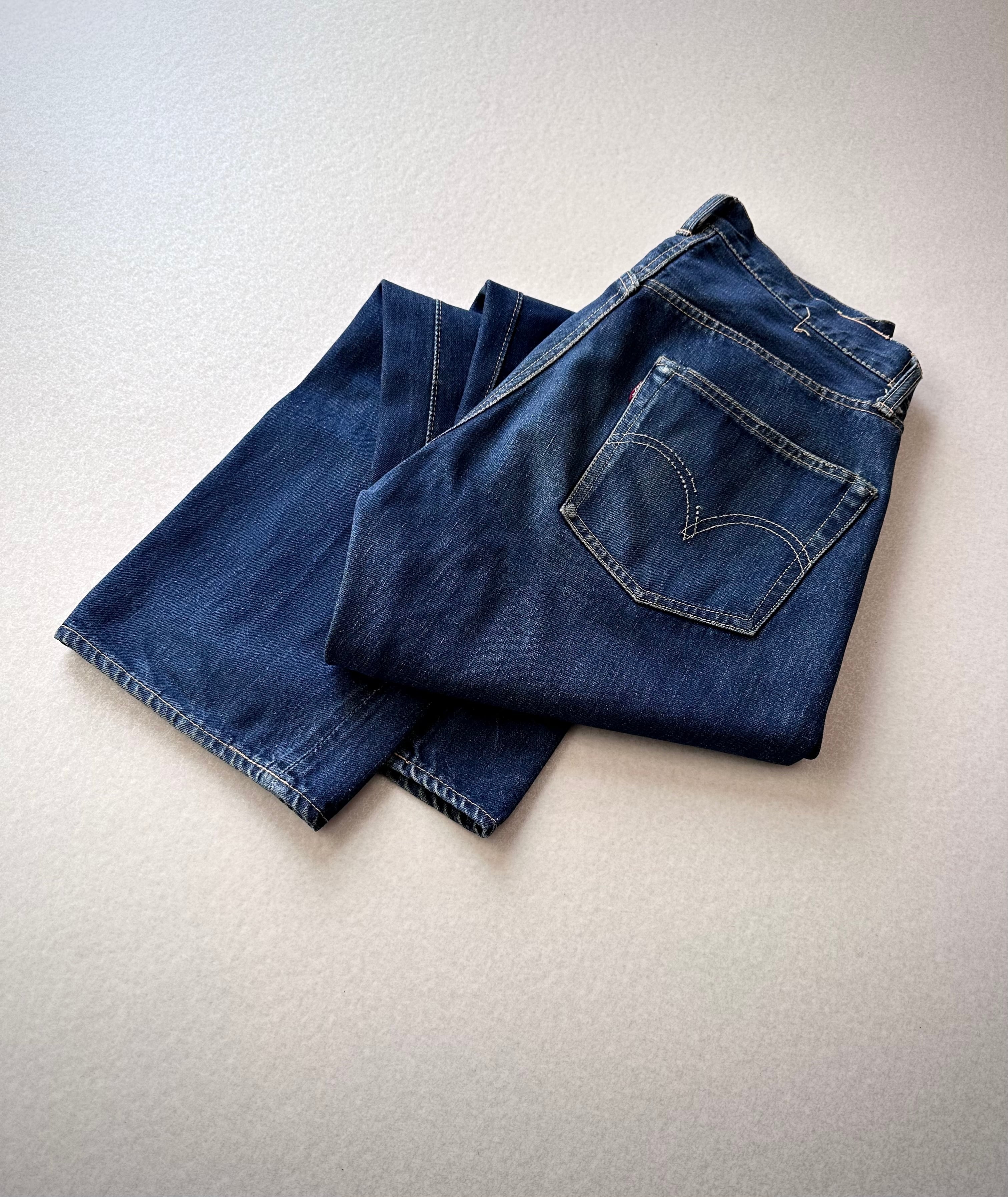 50s “ LEVI'S 501XX ” LEATHER PATCH INDIGO DENIM VINTAGE ORIGINAL