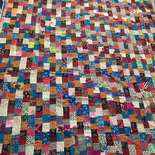 ラリーキルト パッチワーク布 インド手刺繍 ハンドメイド 刺し子カバー