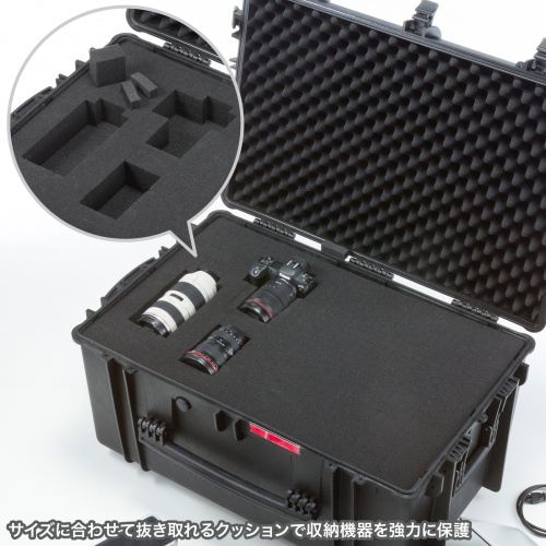 精密機器の運搬や保管に便利なキャリータイプの耐衝撃ハードケースを