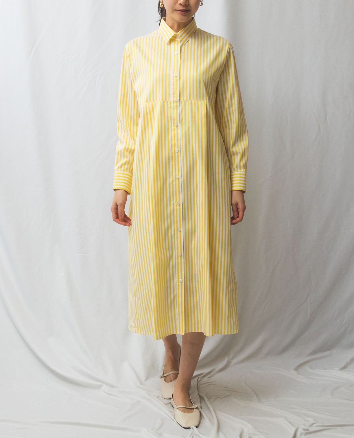 NARACAMICIE】ストライプシャツワンピース(1(M)9号 イエロー): ナラ